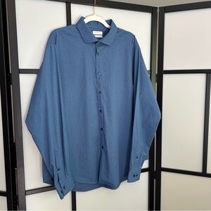 [XXL] Calvin Klein Men's Blue Pattern Long Sleeve Button Down Dress Shirt